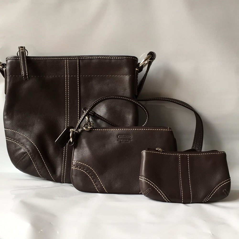 Coach set: crossbody, wristlet, coin purse